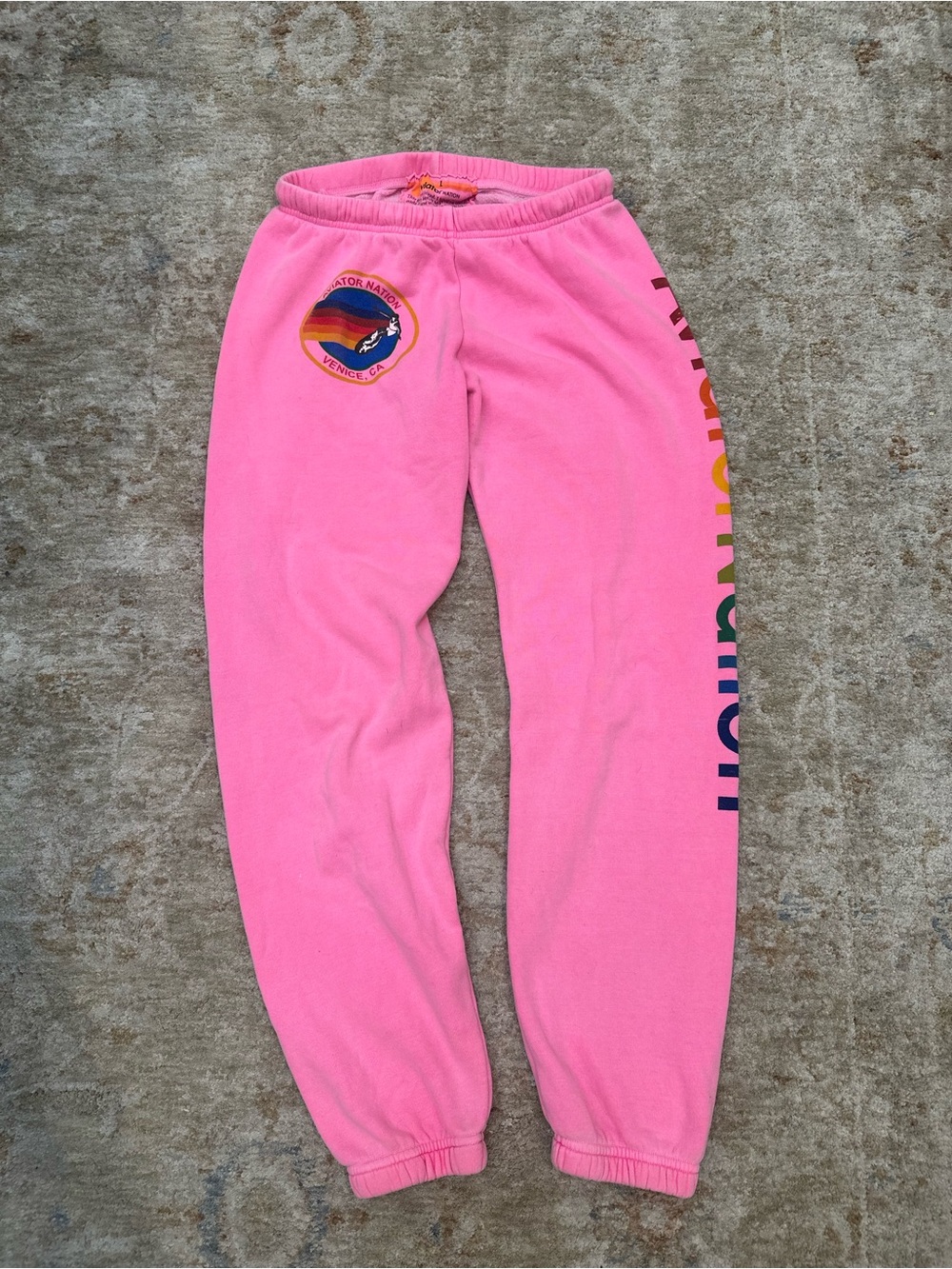 Aviator Nation Pink Sweatpants with Rainbow Logo